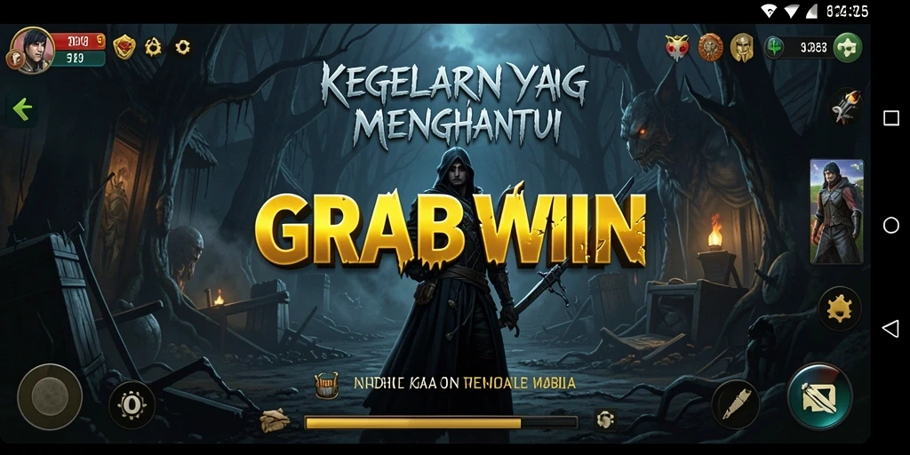 Tampilan gameplay seram dari GRABWIN dengan suasana menegangkan.