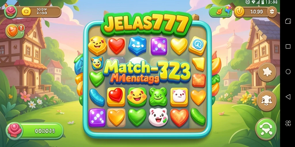 Tampilan gameplay JELAS777 yang seru dalam mencocokkan item.